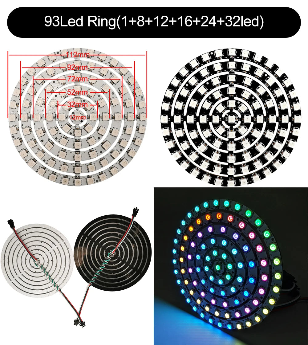 DC5V WS2812B DIY LED Ring 8 to 241 Pixels 5050 RGB Individually Addressable WS2812 Round Modules With 17Keys Music RF Controller