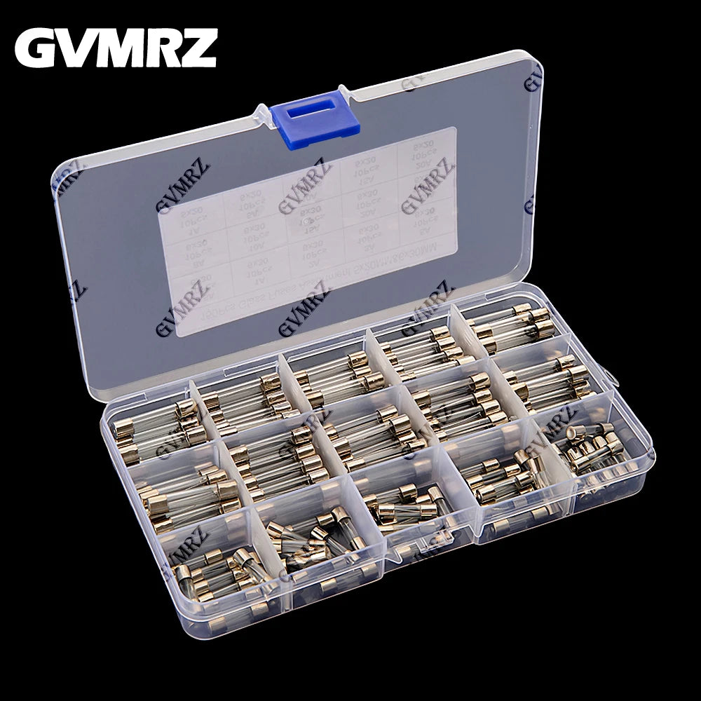 150Pcs 15value 5x20mm 6x30mm Glass Fuse Assorted Kit Box 0.25A 0.5A 1A 2A 3A 5A 8A 10A 15A 20A 30A