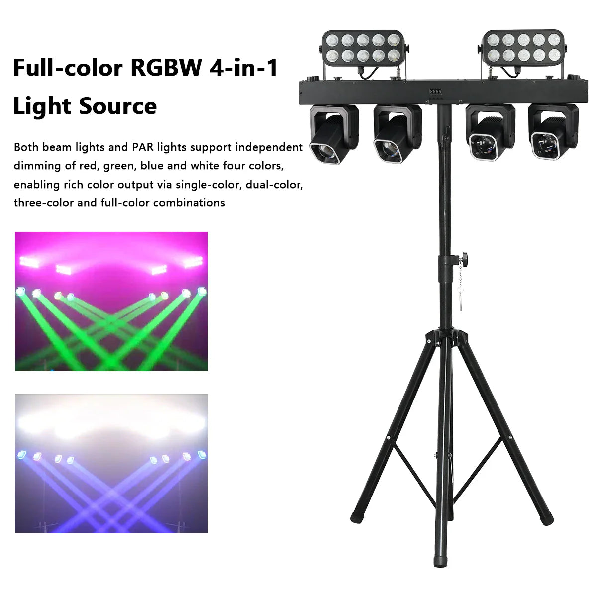 260W 4in1 RGBW LED Beam Wash Light Kit Set Tripod Stand Remote Control DMX512 For Disco DJ Wedding Party Club