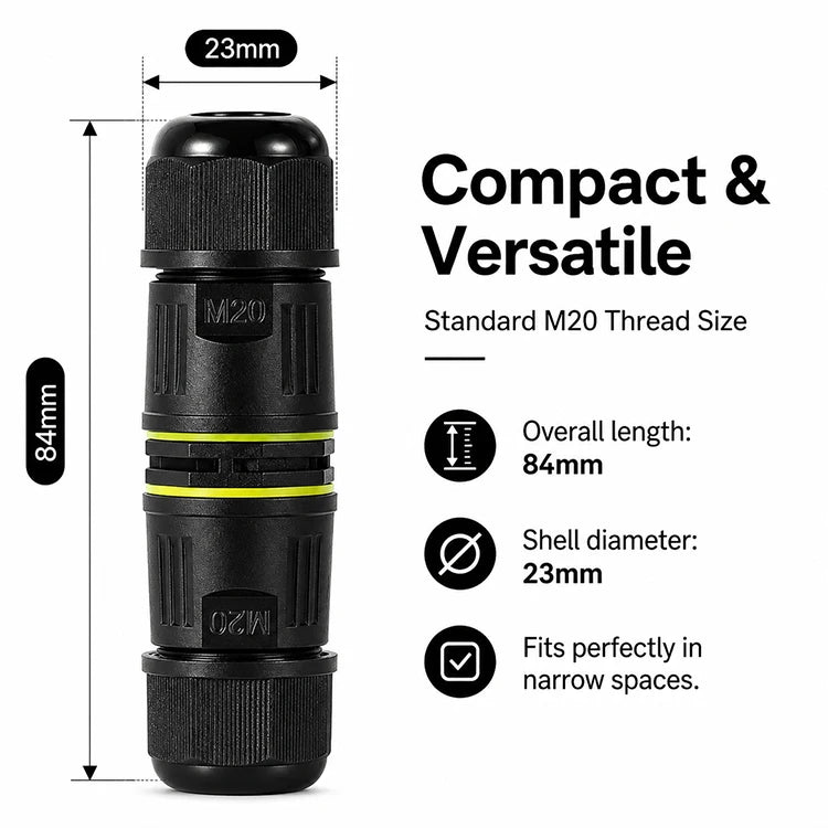 IP68 M20 Waterproof Connector Electric Junction Box 2/3Pin Screw Connection Solderless for 5-12mm Cable,Adapter Terminal Outdoor