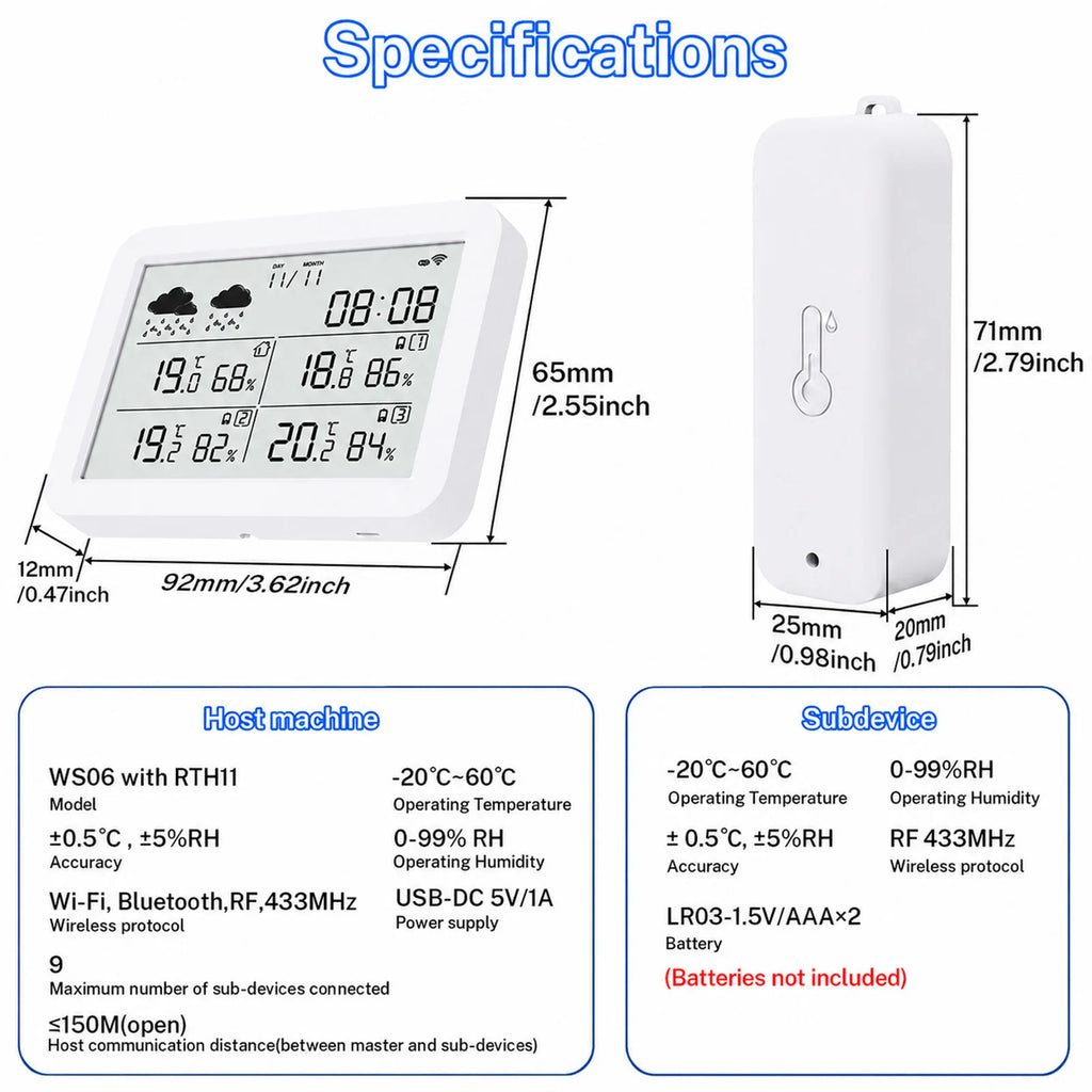 Tuya WiFi Weather Station RF433 IP65 Waterproof Outdoor Temperature Humidity Sensor Thermometer Hygrometer 2-9 Sub Devices