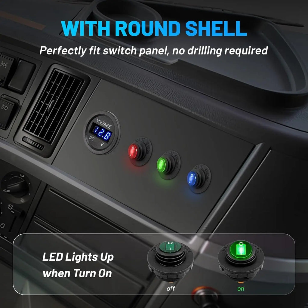 SPST 3 Pin Round Rocker Switch Toggle Switch 12V Waterproof Lighted LED On/Off Switch for Car Marine Toggle Switch