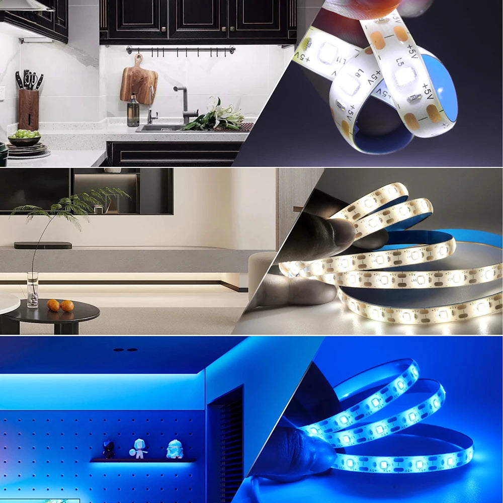 5V USB LED Strip Light 2835 Dimmable Touch Switch 60Led Backlight TV Flexible Tape Under Cabinet Light Night Lamp Warm White Red