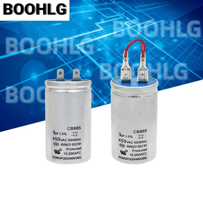 CBB65 Automatic Washing Machine Starting Capacitor 450V 9UF Explosion Proof Aluminum Shell Single Insert/With Wire