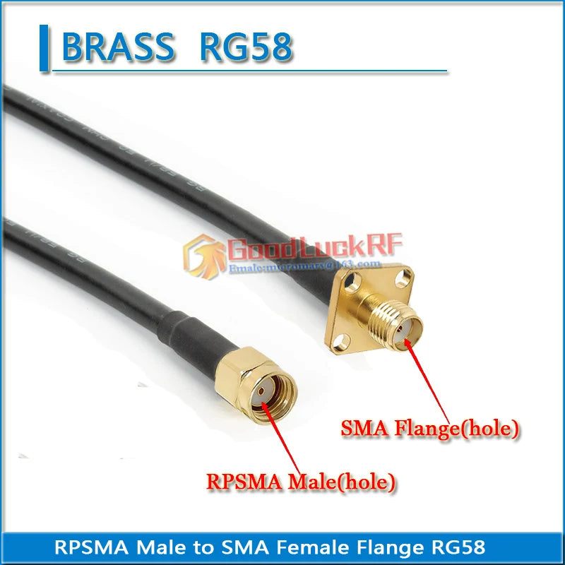 RP-SMA RPSMA SMA Female 4 hole Flange Chassis Panel Mount to SMA Male Pigtail Jumper RG58 Extend cable RF Connector Adapter