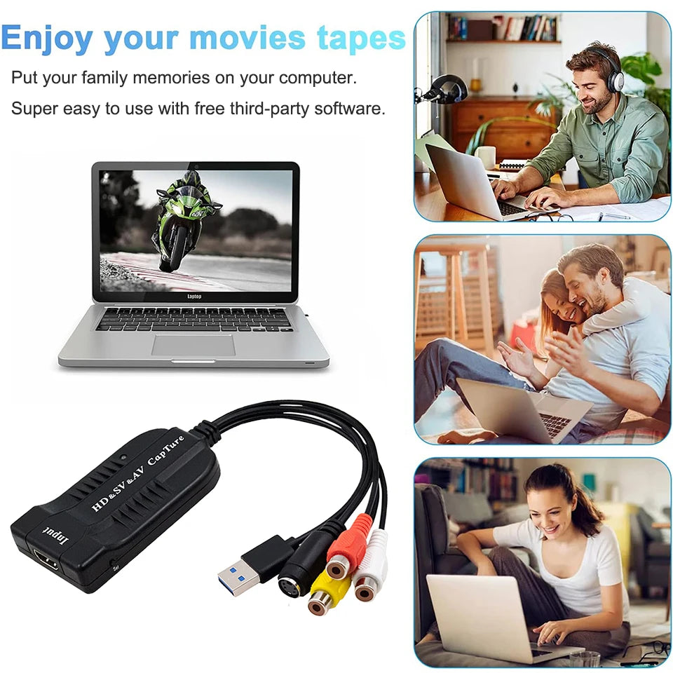 USB 2.0 Video Capture Card HD/AV/3RCA/S Video VHS Analog to Digital Converter USB Capture Card Device for Hi8 DVD VCR PS3 PS4