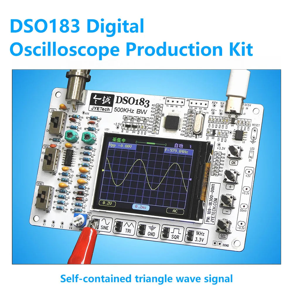 DSO183 Microcontroller Kit DIY Mini LCD Digital Oscilloscope Kit Electronic Welding Training Production Parts 0-500KHz Type C