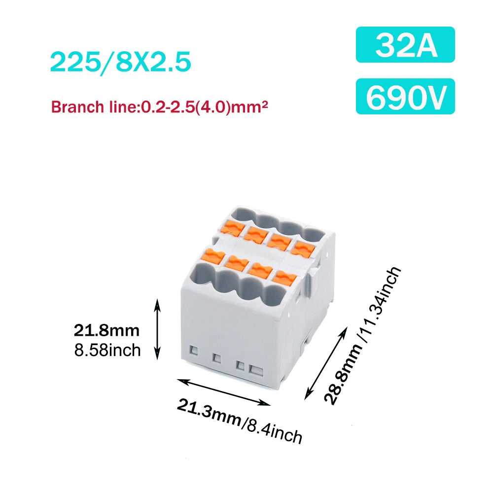 1PCS Wire Electrical Connectors PTFIX 2.5mm Wire Merging And Branching Device Push-in Terminal Block Connector Mount On Din Rail