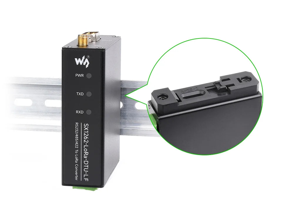 Waveshare Rail-mount SX1262 LoRa Data Transfer unit, RS232/RS485/RS422 To LoRa, Suitable For Sub-GHz Band Data Acquisition