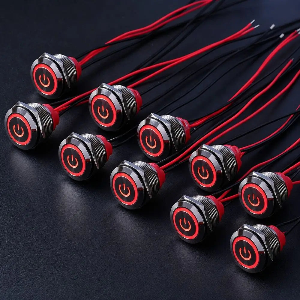 New 16/19/22mm Push Button Switch Metal Latching Action Panel Mount Switch Pre-Wired Illuminated Ring Short Body