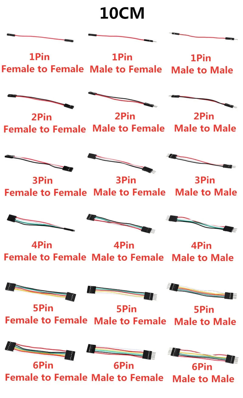 10PCS 2.54MM Pitch Wire Dupont Line Female to Female 1P2 3 4 5 6 Pin Dupont Cable Connector JUMPER CABLE WIRE FOR PCB 3D Printer