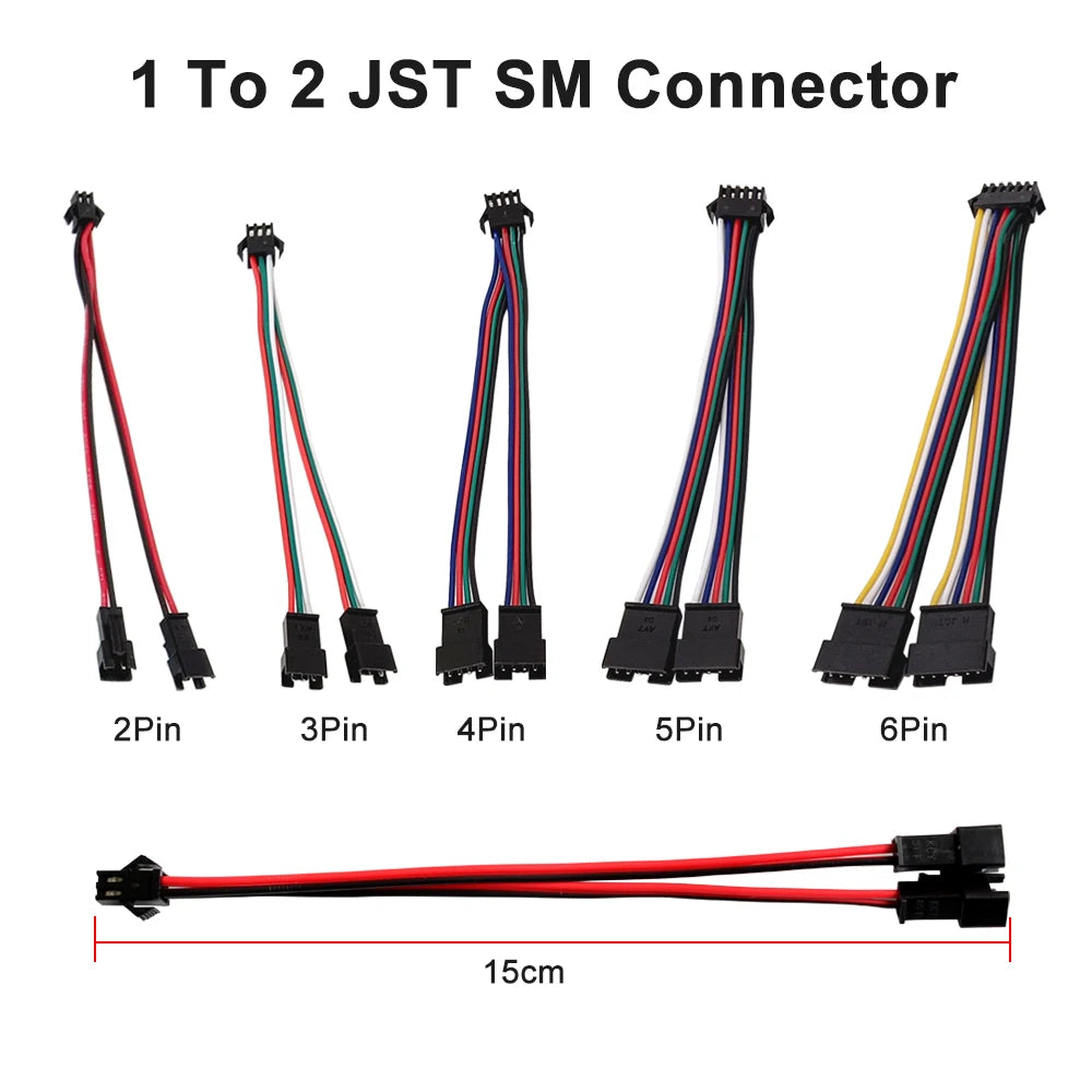 15cm 2Pin 3Pin 4Pin 5Pin 6Pin SM JST Connector 1 To 2 Male and Female for WS2811 WS2812B SK6812 WS2815 WS2813 LED Strip Lights