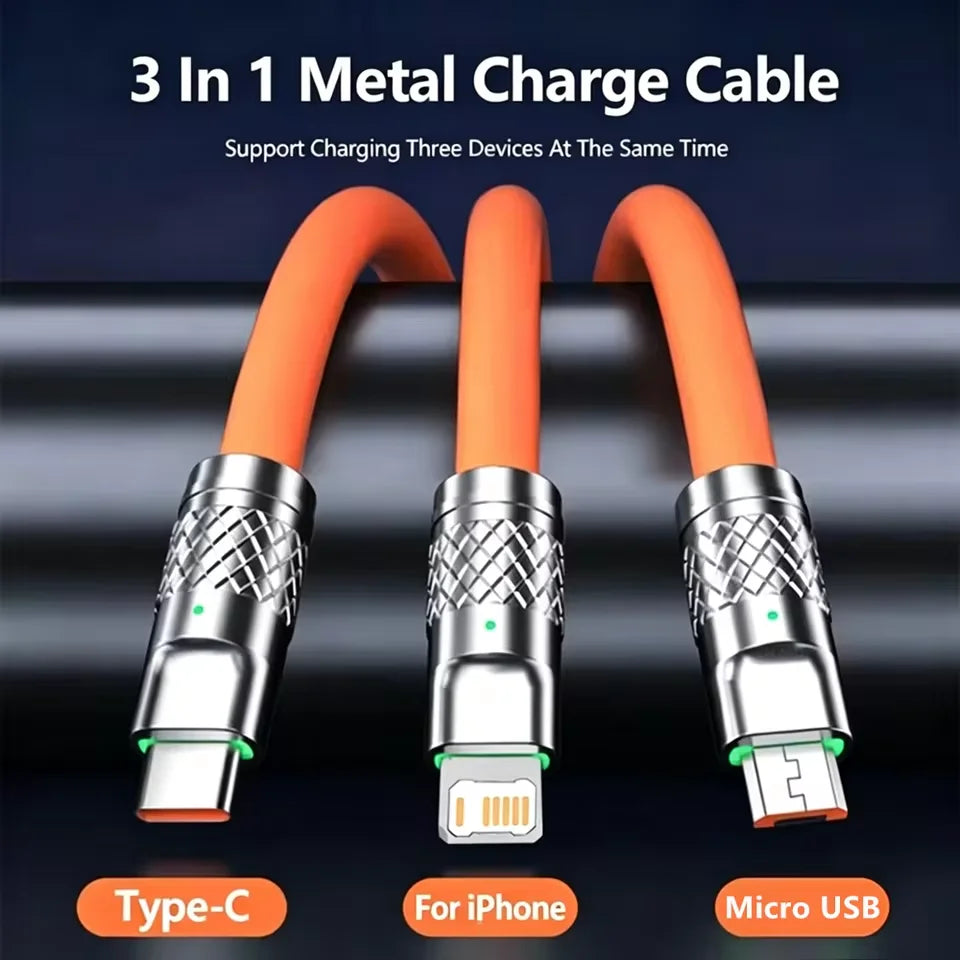 1.2m 2m 3 in 1 Fast Charge Cable For iPhone 11 15 16 XS XR iPad Air Samsung S20 S10 Xiaomi Huawei Type C Line Micro USB Wire