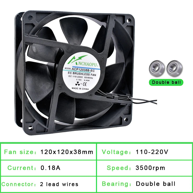 ANCHAOPU EC Brushless Cooling Fan AC 110V 120V 220V 240V Ball Bearing 2 Lines 60mm 70mm 80mm 92mm 120mm 140mm For Cabinets