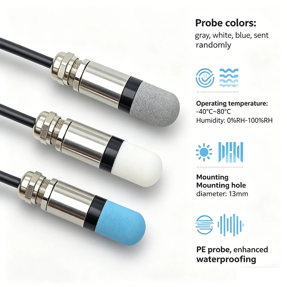 1PCS SHT40 SHT30 SHT20 SHTC3 SHT41 SHT35 SHT31 Temperature Humidity Sensor PE Waterproof I2C Probe with IIC Interface