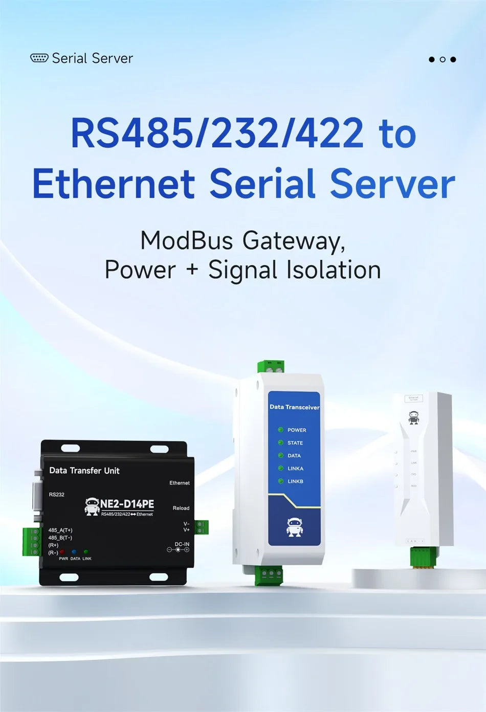 Serial Port Server RS485 To Ethernet CDSENET NE2-D11 DC 8-28V TCP/UDP Modbus MQTT HTTP DNS FOTA Remote Up DIN Rail Installation