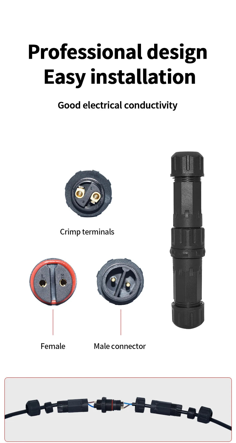IP68 Electrical Waterproof Connector Wire Cable 2/3/4/5 Pin Outdoor Plug Straight Quick Screw Conductor Connector