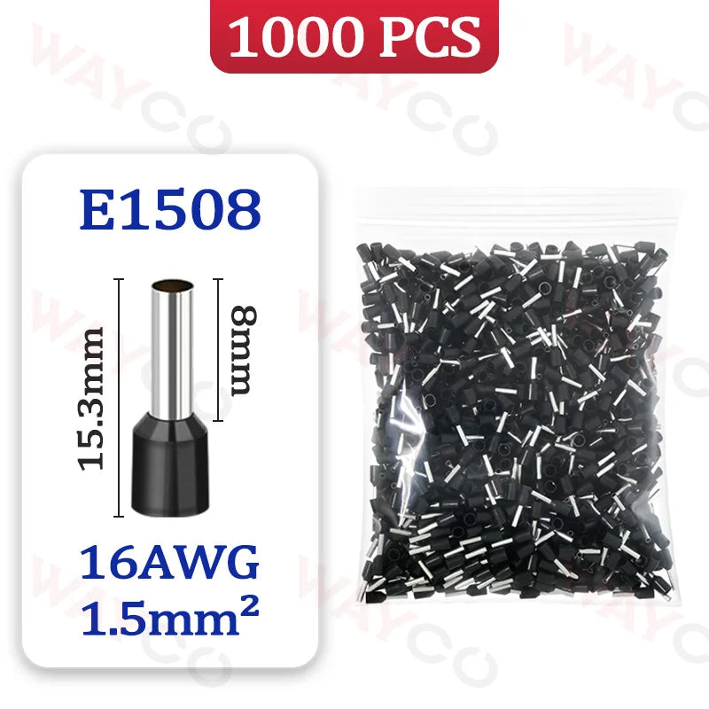 1000PCS Tubular Crimp Terminals Electrical Wire Cable Ferrules Connectors E0508 E7508 E1008 E1508 E2508 E4009 E6012 Ring Sleeve