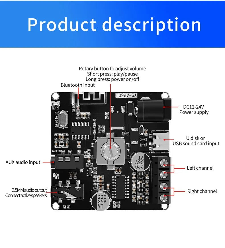 Power Amplifier Board Stereo Digital Amplifier 50WX2 - Mini Speaker Power Board Module Bluetooth 5.0 Hi-Fi Amp 50W+50W
