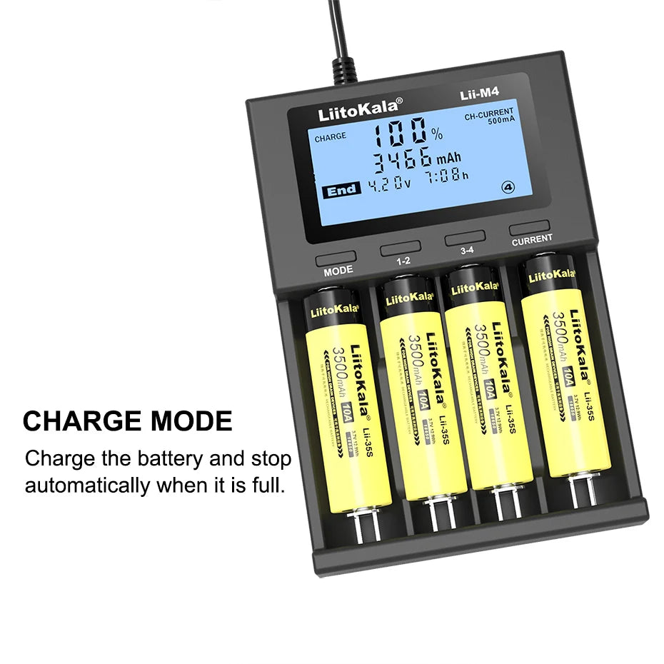 LiitoKala Lii-M4 M4S 18650 LCD Display Smart Charger Test Capacity Suitable For 3.7V 26650 18350 21700 18500 1.2V AA AAA 4 Slots