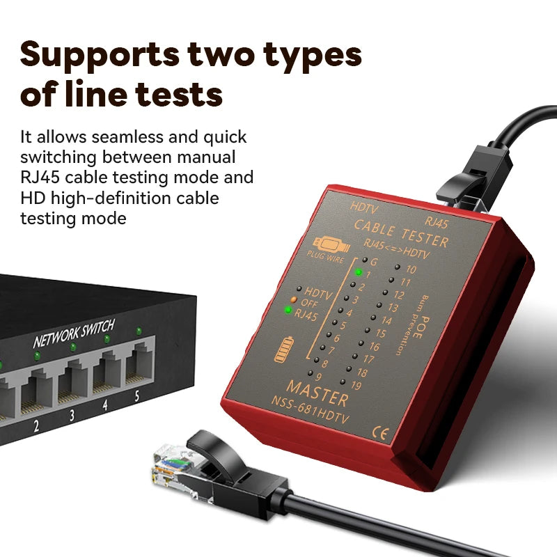 With HDMI Cable Tester RJ45 Network Cord Tester Anti Burn POE Protection Battery Power 8P8C 6P8C Transmitter Receiver Lan Tester