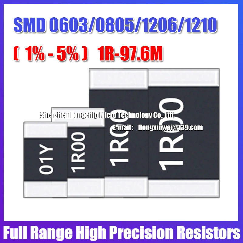 100PCS 0603 0805 1206 1210 2010 2512 SMD Resistance 5% Common Resistance Values 100R-1K 200R 470R 510R High Precision Resistors