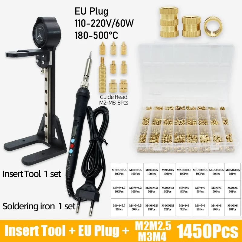Heat Set Insert Press Tool Electric Soldering Iron Tip M2 M3 M4 M5 M6 M8 Thread Brass Inserts Nut Embedded Kit for 3d Printing
