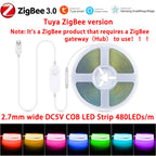 5V USB Tuya WiFi Tuya Zigbee 3mm 4mm Ultra Thin COB LED Strip Lights for Home Decor DIY Blue/Pink/Purple High Density LED Tape