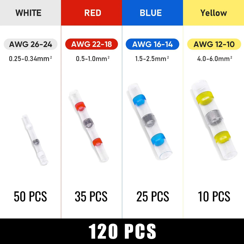 100/120/150/250/300 PCS Solder Seal Wire Connectors Heat Shrink Butt Connectors, Waterproof Insulated Electrical Wire Terminals