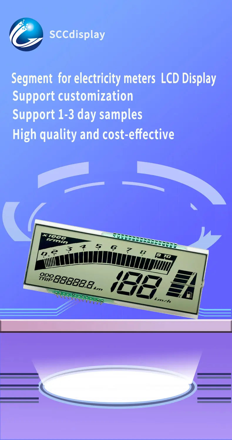 LCD Screen for Electric Motorcycle Segment Display GW004 HTN Positive 4.5V LCD 7 Monochrome Custom Segment LCD Display