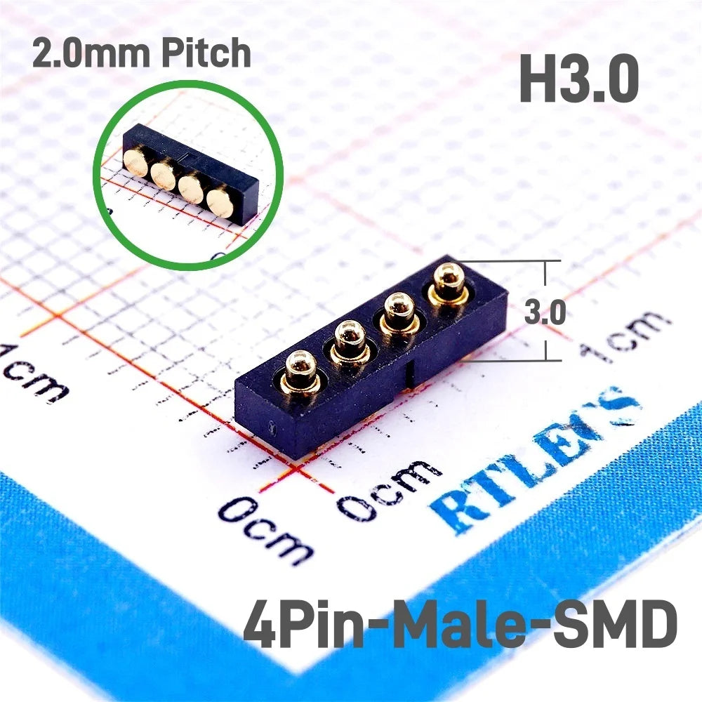 Spring-Loaded Pogo Pin Connector 2.0 mm Pitch 2 3 4 5 6 Pins Through Holes PCB SMD Height 3 4 4.5 7 mm Modular Contact Strip