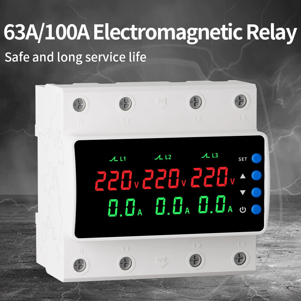 GTRIC Over Under Voltage Protection Device Three-Phase 380V AC Undervoltage Protection 63A Current and Voltage Protection Relay