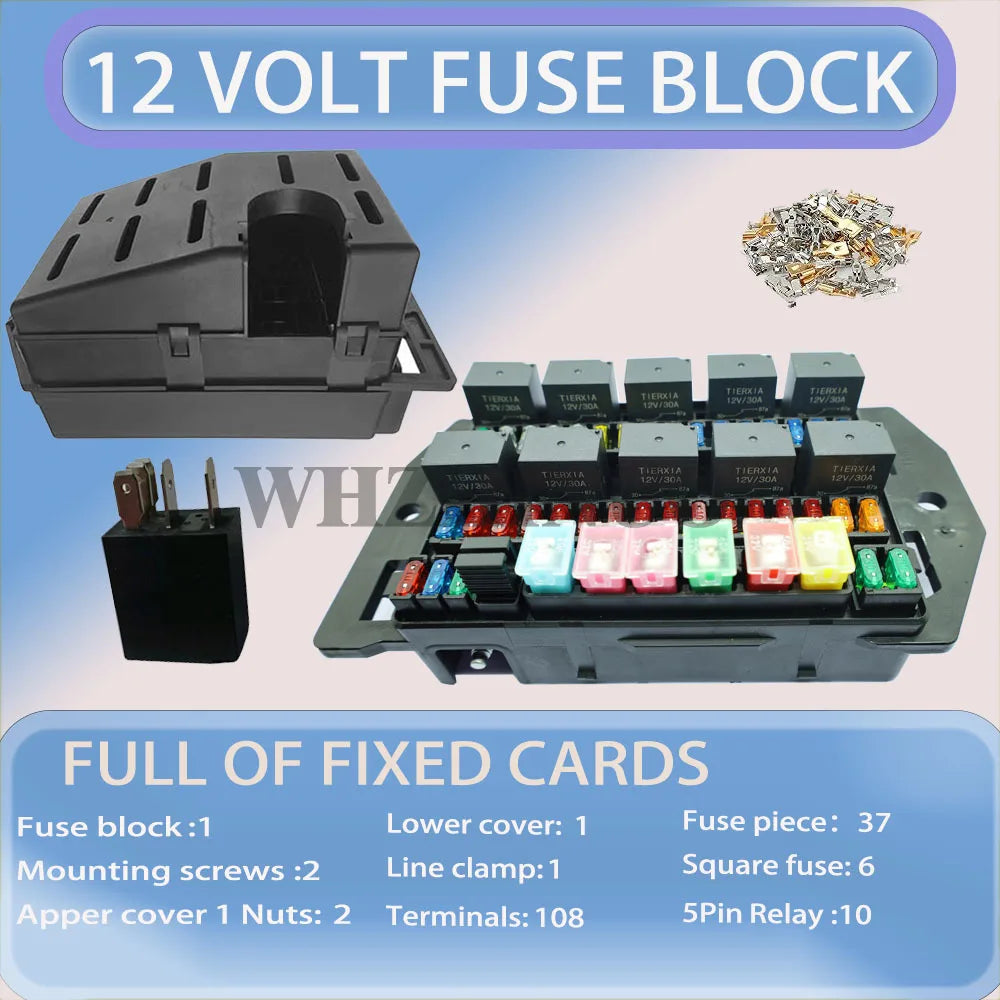 12V24VRelay Fuse Block With 10Pack 5Pin 30A Relays Slots 40 ATC/ATO Fuse Circuit Control Relay System Box 12 Volt Fuse Block