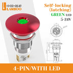 LB12E-M Mini Emergency Stop Button with LED Light Elevator Machine Tool Safety STOP Switch Self-locking / Momentary Selectable