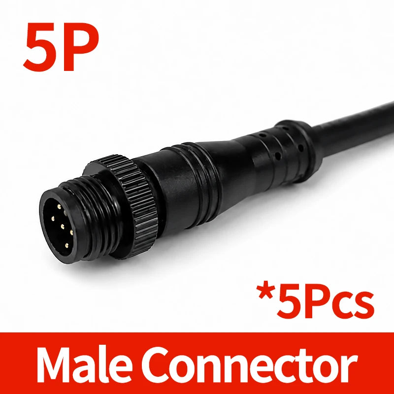 5PCS M12 Metal Panel Mount Connector IP65 Waterproof 2 3 4 5 6 8 Pin Male Female Socket Plug Pigtail Wire Industrial Cable