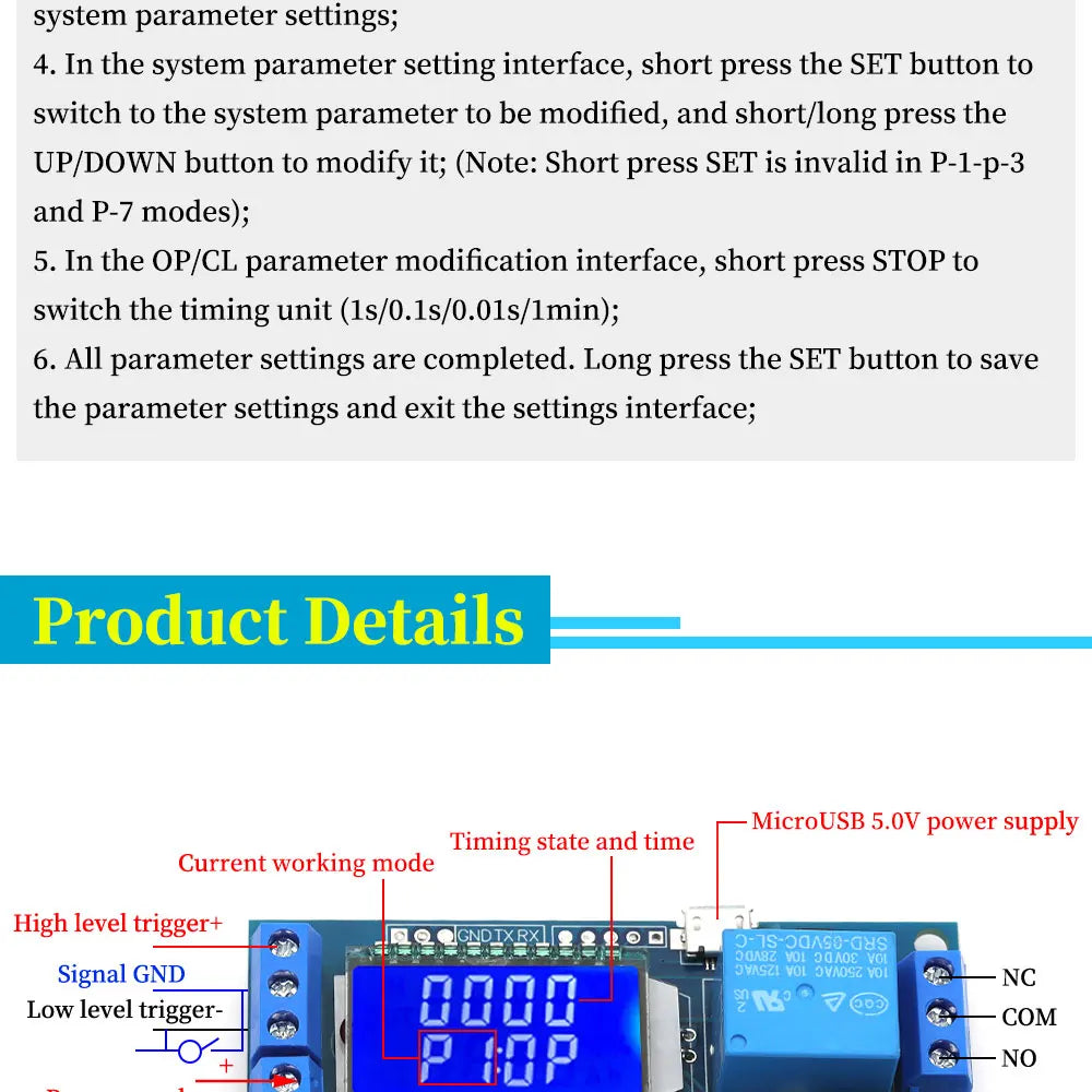 6-30V Micro USB Digital LCD Display Time Delay Relay Module Control Timer Switch Trigger Cycle Module XY-LJ02