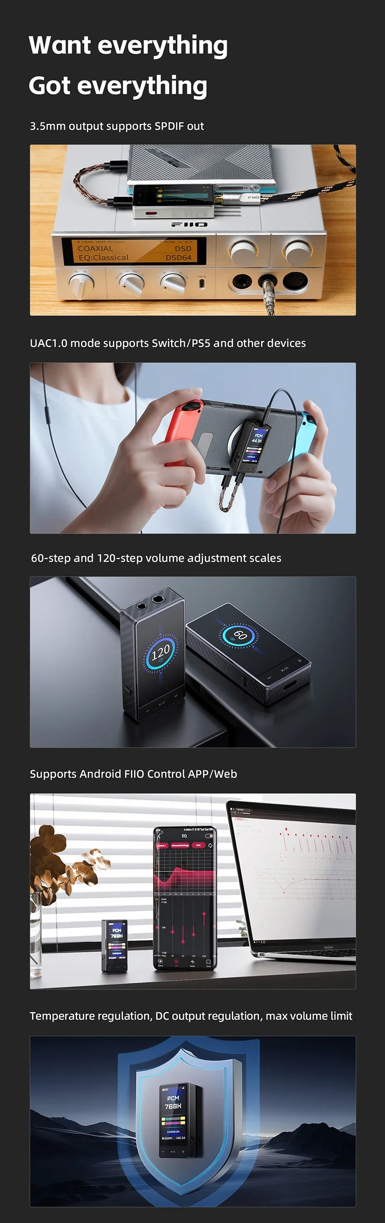 FiiO QX13 HIFI Portable Headphone Amplifier AMP Hi-res Desk TOP-grade Decoder USB DAC ES9027PRO DSD512 PCM768K 900WM