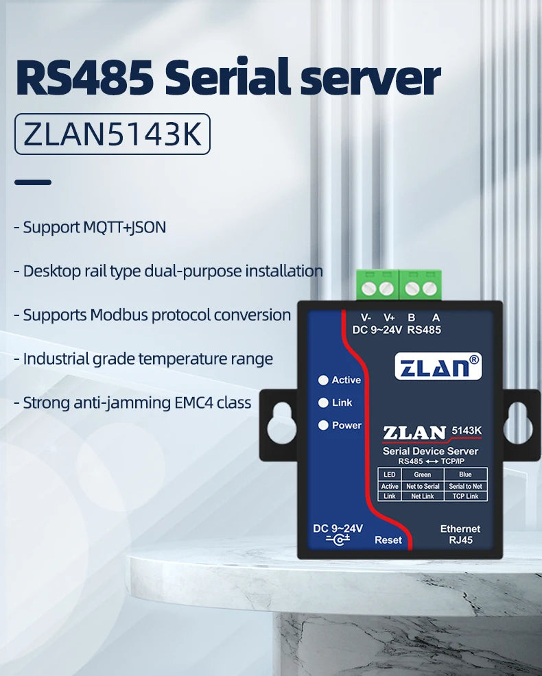 Serial Port Server RS485 to Ethernet Port TCP/IP to Serial Port Module Modbus Gateway MQTT Communication JSON ZLAN5143K