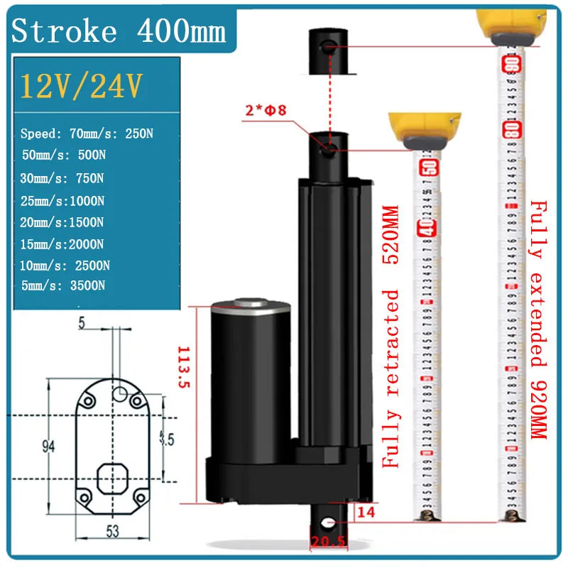 Industrial Heavy Duty Linear Actuator with IP67 Waterproof 3500N Built-in Limit Switch Push Rod for Electric Lifting System