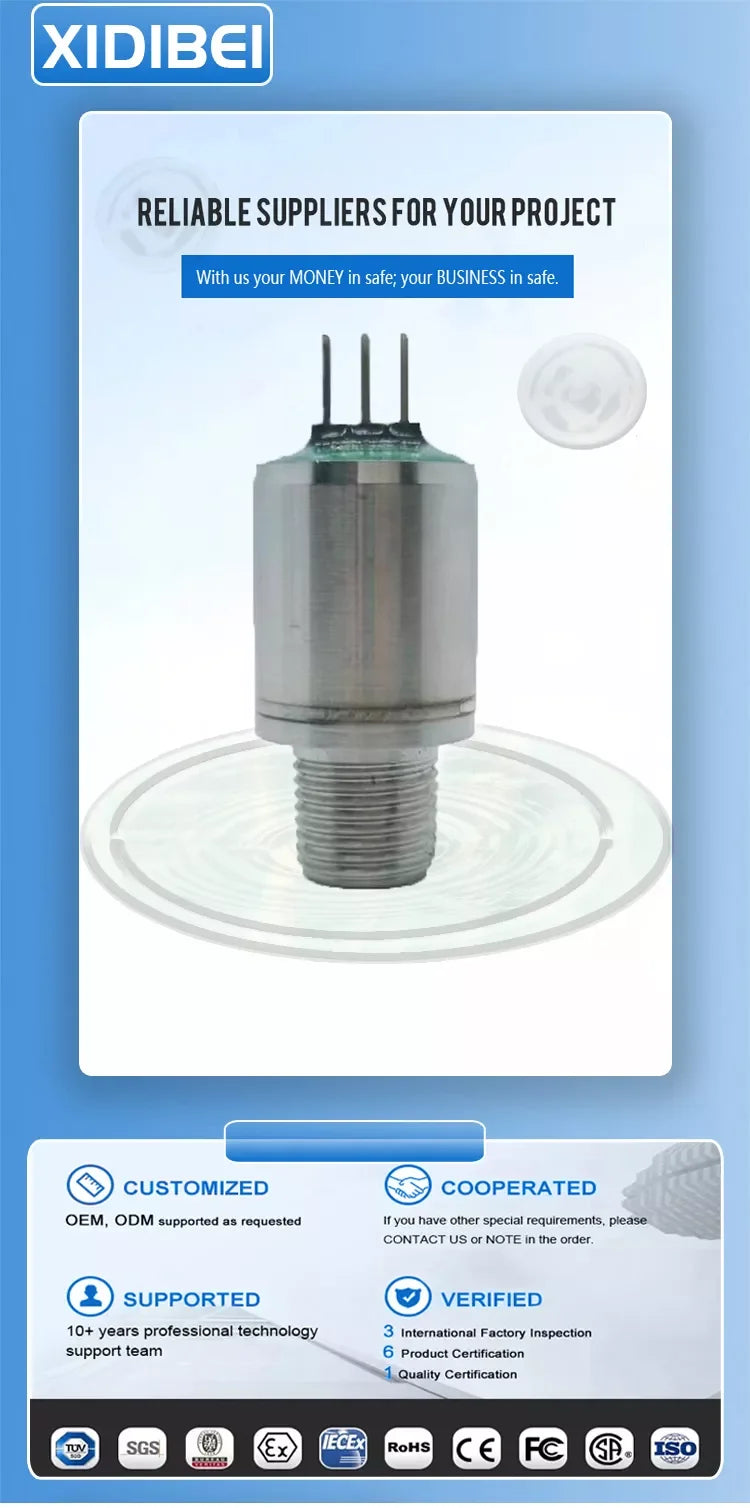 Mini Pressure Transmitter Built-in Devices IoT Industry SS304 NPT1/8 1% 5-12V 0.5-4.5V,3.3V for I2C 0.4-2.4V 1.2Mpa Small Sensor