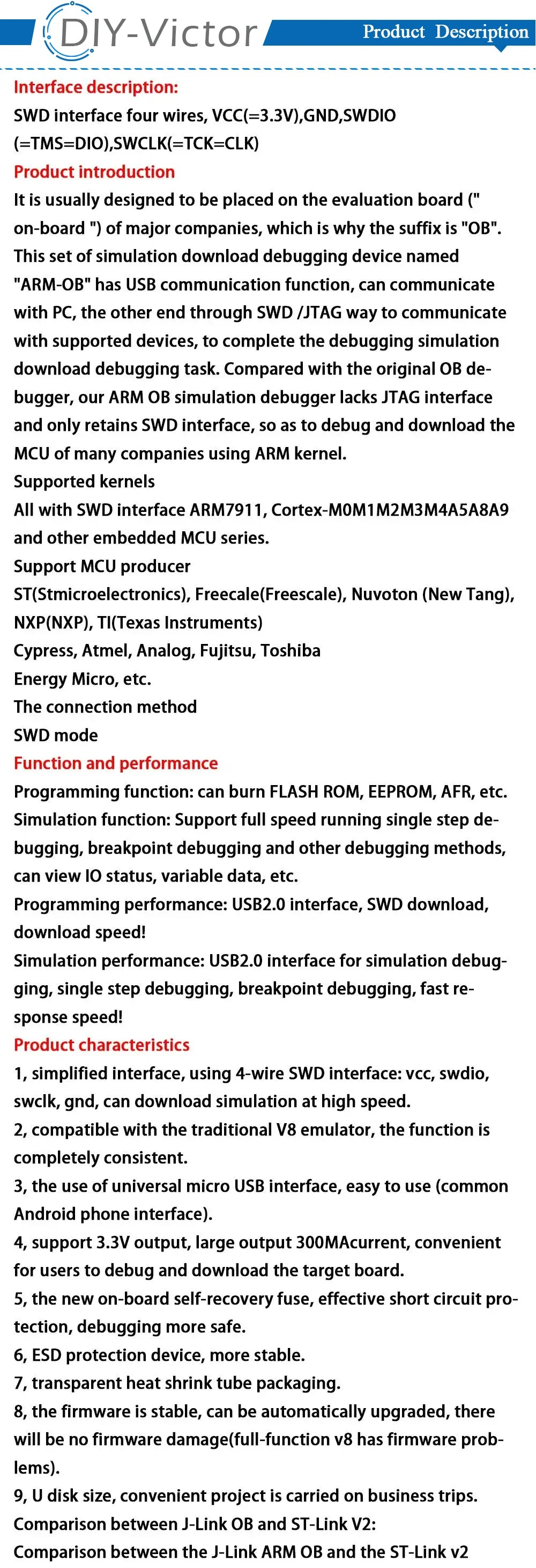 Compatible For J-Link OB ARM Simulation Debugger SWD Programmer STM32 Download JLink Generation V8