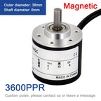 AUCHTEL 38mm Incremental Rotary Encoder 6mm D Shaft Optical Switch AB Z Phases 10-1024-3600 PPR 5-24VDC
