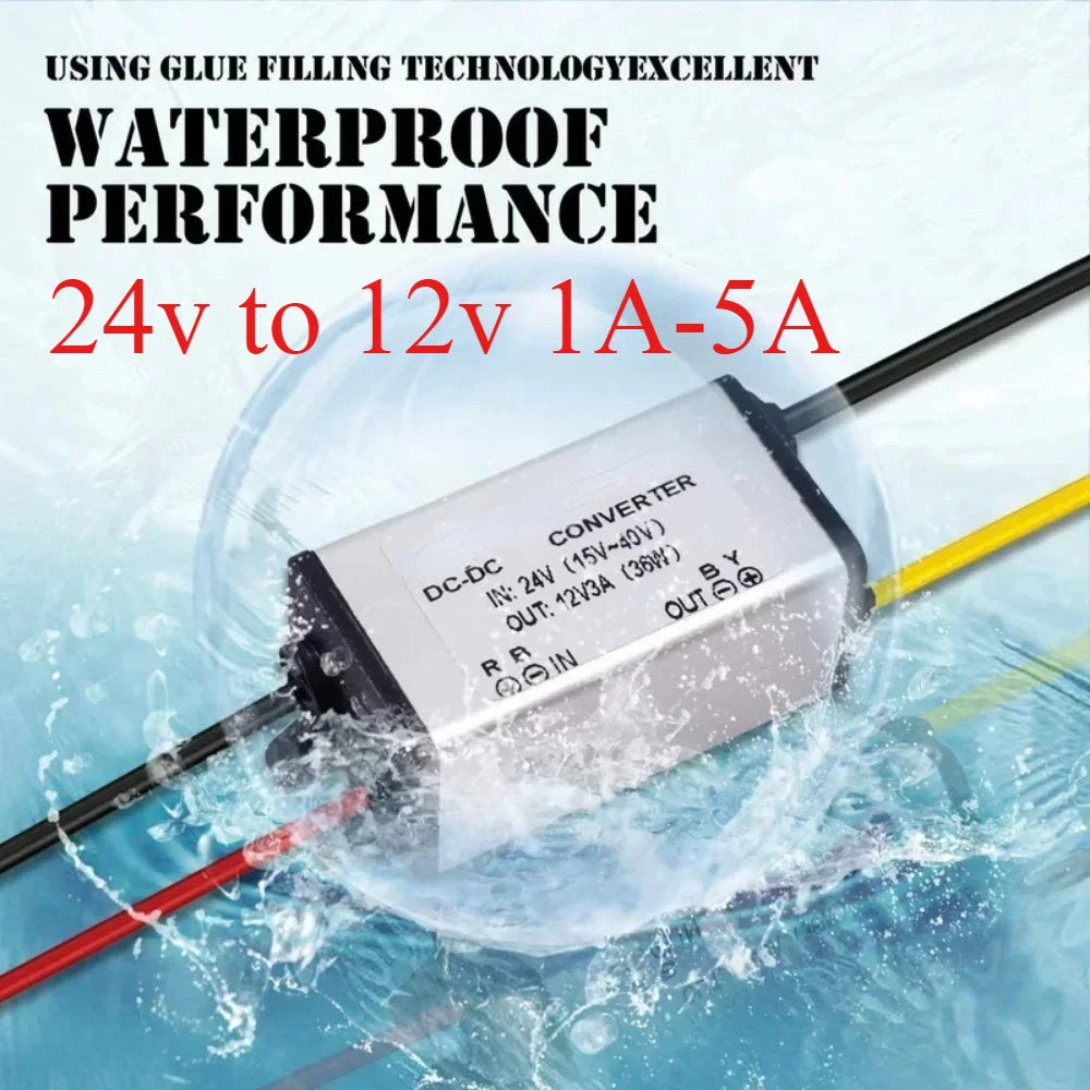 DC 24v to 12v 1A-5A Reducer Regulator Step Down Converter Power Supply Adapter for Solar System Auto Car Truck Vehicle Boat