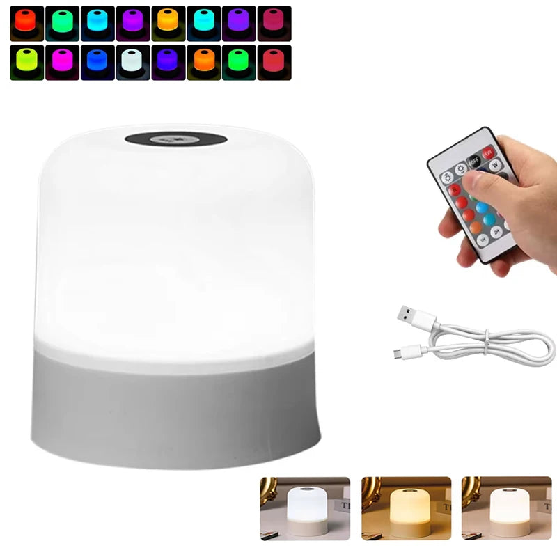 Touch Sensor LED Night Light with Remote Control Rechargeable Bedside Lamp White RGB Color Dimmable for Room Decor Kids Gifts