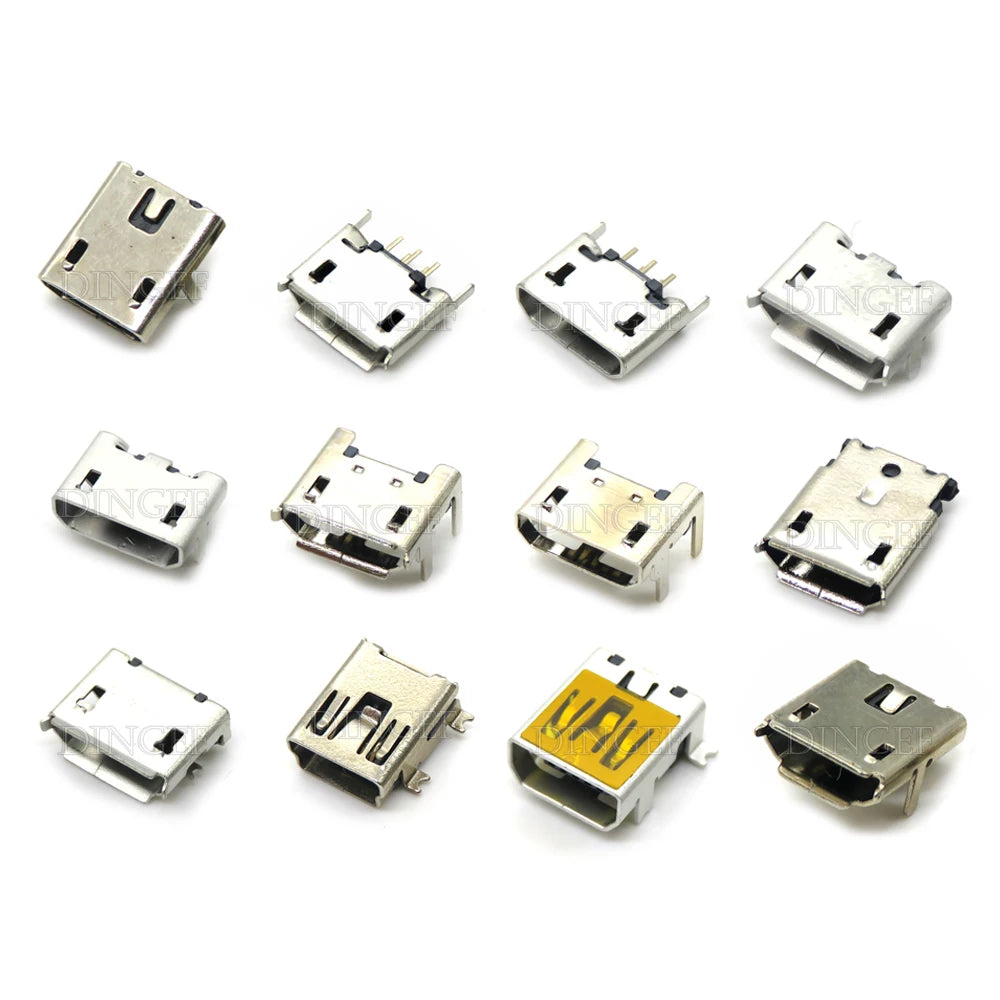 20PCS 5 Pin 10 Pin SMT Socket Connector Micro USB Type B Female Placement 12 Models SMD DIP Socket Connector