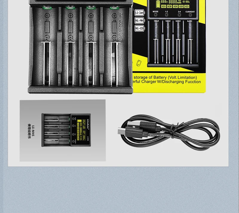 LiitoKala Lii-M4S 5V EU AU UK US Plug Battery Charger For 3.7V 18650 26650 21700 14500 18350 17500 1.2V AA AAA A C
