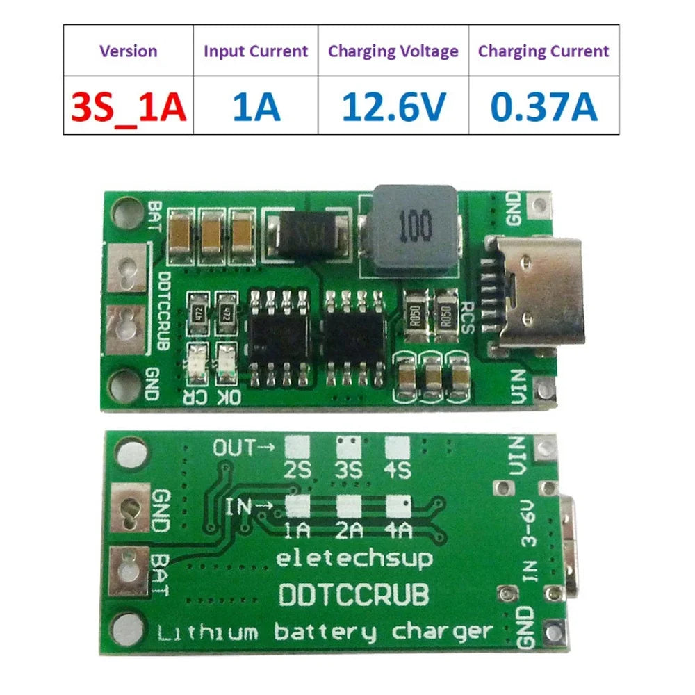 Type C BMS 2S 3S 4S 1A 2A 4A 18650 Lithium Battery Charger Board USB C Step-up Boost Module For Li-Po Polymer Power Bank