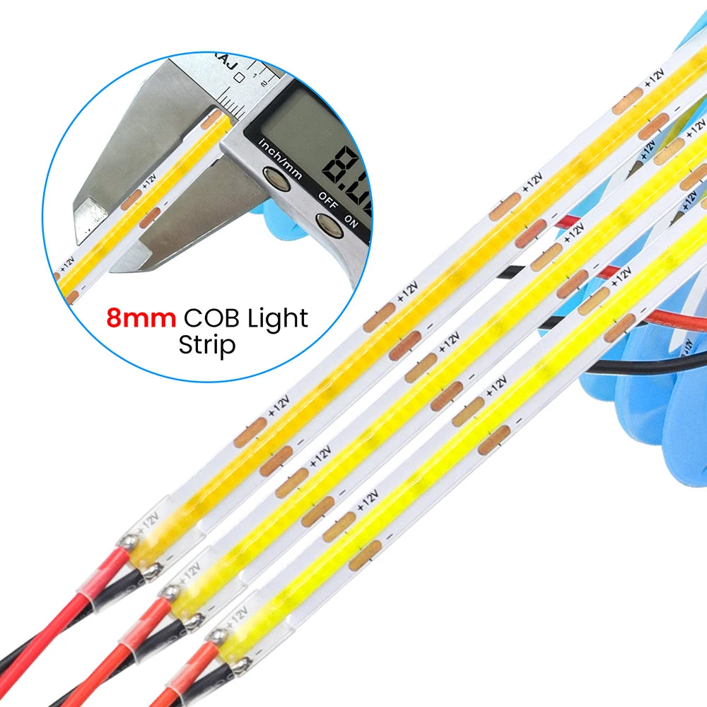 12V 5V USB COB LED Strip Light With 2Pin Wire 320 384 480 528 LEDs Flexible Tape Linear Lighting Warm White Pink Blue Red Yellow