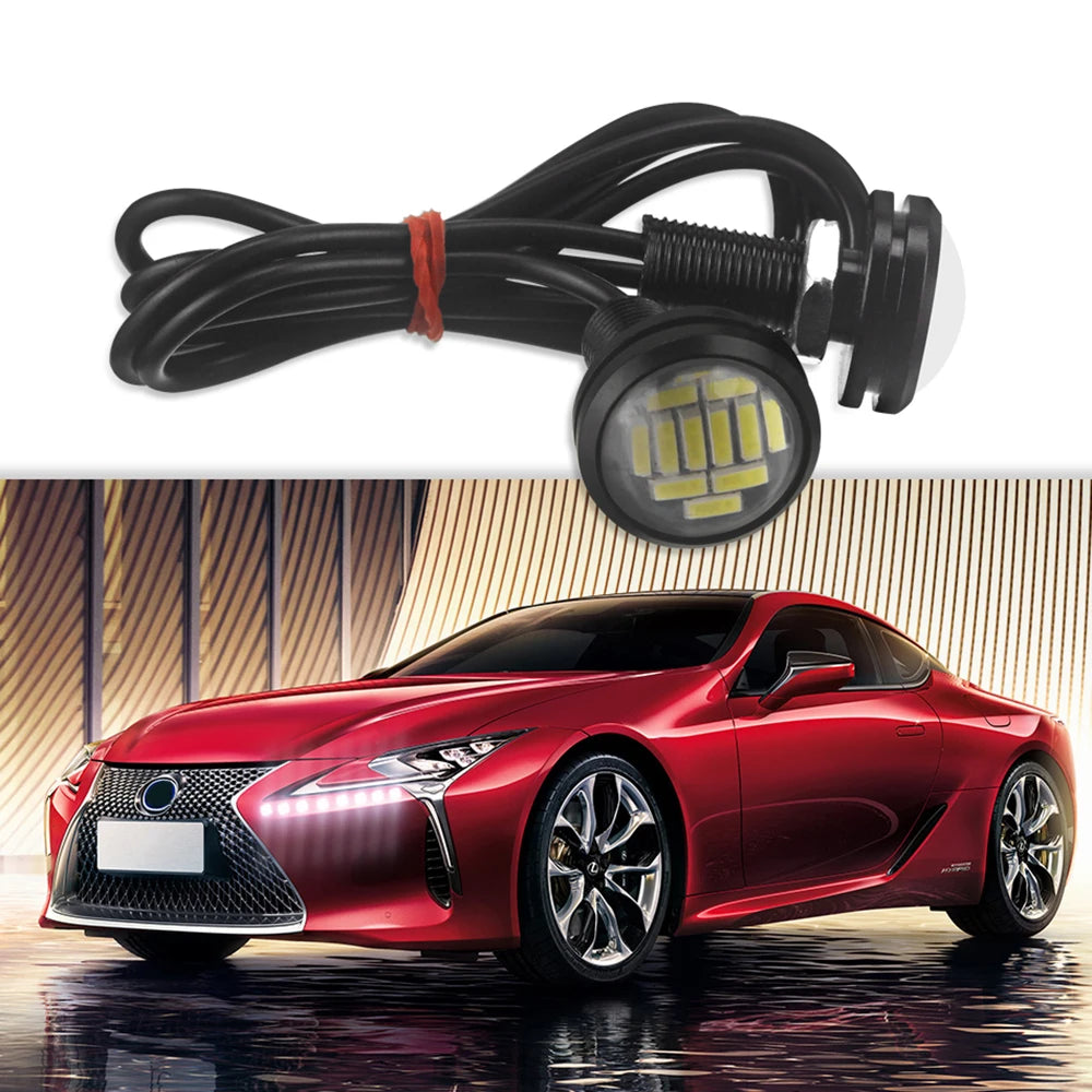2Pcs 18mm 23mm Car Eagle Eye Led 12V Flash DRL Daytime Running Lights 9W LED Backup Reversing Parking Signal Lamps Automobiles