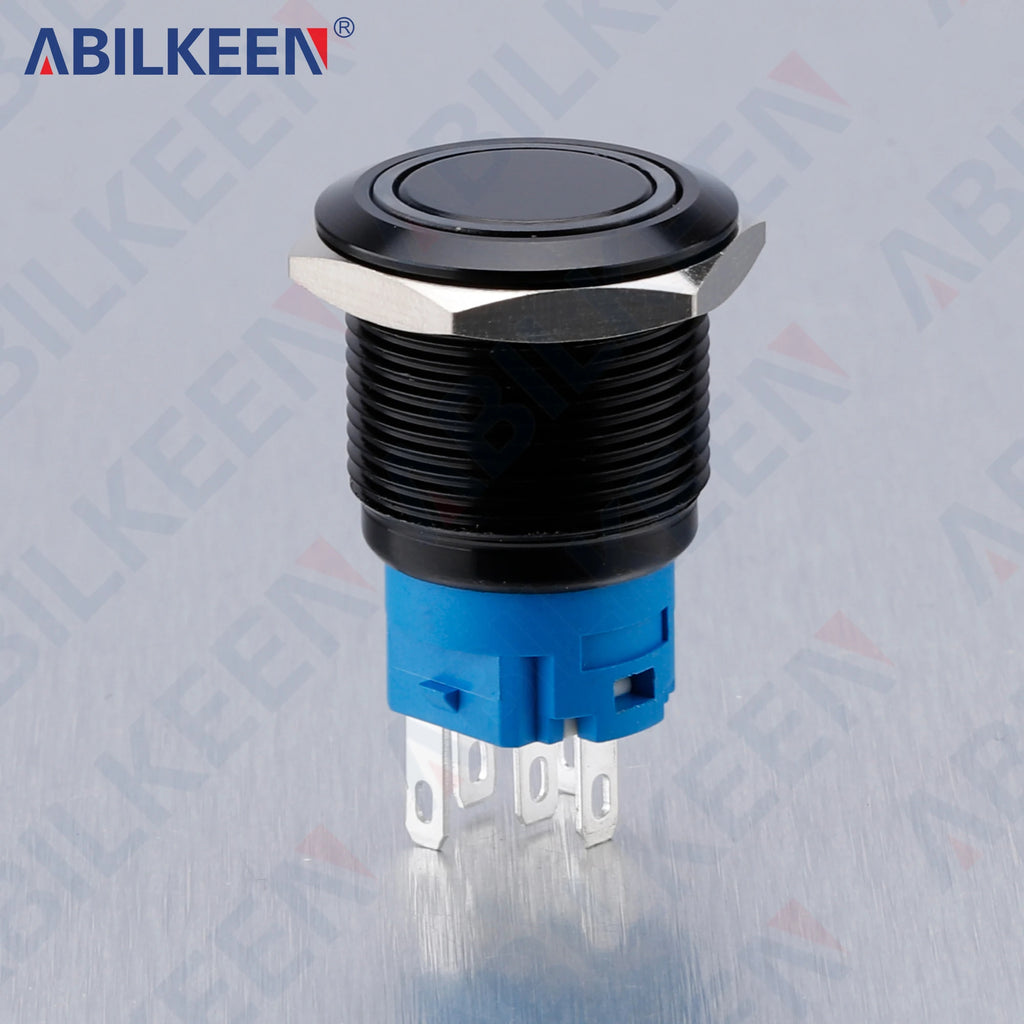 ABILKEEN 19mm Black Shell Push Button Switch LED Ring Illuminate Momentary/Latching Function 1NO1NC IP65 Waterproof Push Button